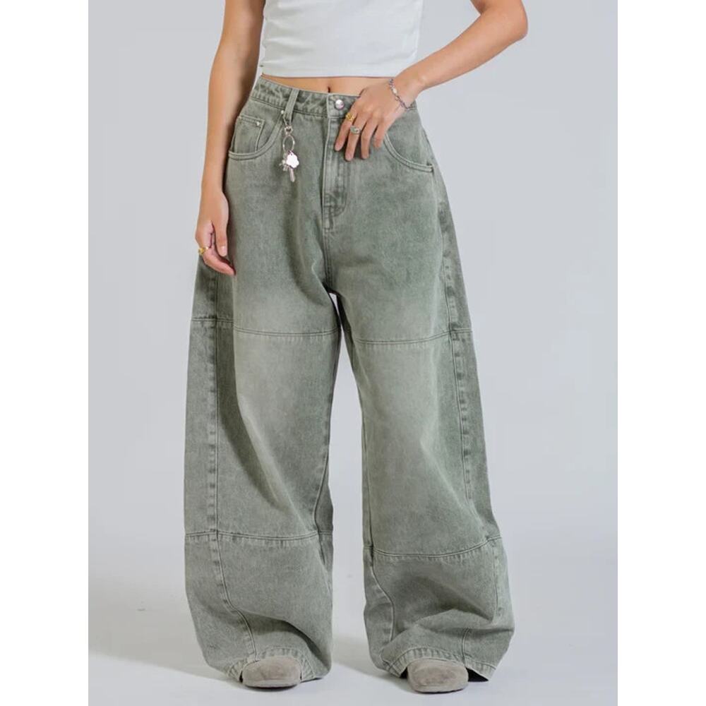 NWT DRMERS CLUB Panel Denim Jeans Unisex XXS 26 Washed Green Bagers Skater Wide